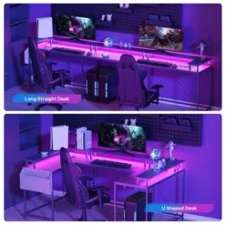 U Shaped Gaming Desk, 79" Reversible L Shaped Desk With Power Outlets, Lights, Monitor Stand & Storage Shelves -House Beautiful GUEST 0de839e2 b9c9 4f41 862a 8065f23d586a