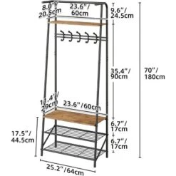 Coat Rack Shoe Bench With Double Row 8 Hooks, 3-Tier Shelf Entryway Hall Tree With Storage, Metal Frame Multifunctional Hallway Organizer, Hallway -House Beautiful GUEST 0e657785 d243 492b beaf b775e738c8d9