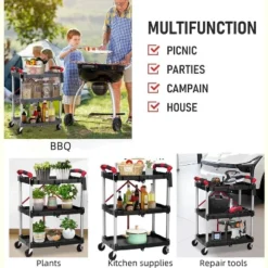 3 Tier Portable Collapsible Service Cart, Foldable Rolling Utility Cart With 360¡ã Swivel Wheels, 2 Brakes, For Home Office Garage, Grey 11 3 Tier Portable Collapsible Service Cart, Foldable Rolling Utility Cart With 360¡ã Swivel Wheels, 2 Brakes, For Home Office Garage, Grey -House Beautiful GUEST 0e6da226 e30d 4b14 8647 6d58094137a4