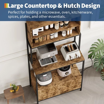 5-Tier Bakers Rack With Power Outlet, 67.7'' Microwave Stand With Storage Cabinet & Open Shelves 4 5-Tier Bakers Rack With Power Outlet, 67.7'' Microwave Stand With Storage Cabinet & Open Shelves - Image 2