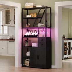 Wine Bar Cabinet With LED Lights, Tall Coffee Bar Station With Power Outlets And Wine Rack -House Beautiful GUEST 0eb9f6fb 0899 4544 8ec7 cbc63f90f220