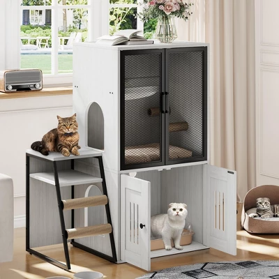 Cat Litter Box Enclosure With Ladder And Doors For 2 Cats,Double Cat House With Storage Space 11 Cat Litter Box Enclosure With Ladder And Doors For 2 Cats,Double Cat House With Storage Space - Image 9