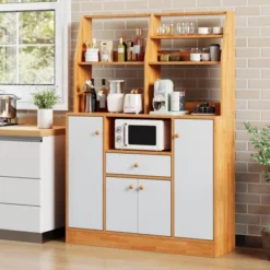 Sideboard Buffet Cabinet, Wood Cupboard With Storage, Freestanding Kitchen Pantry With Drawers, Adjustable Shelves & Rack, Coffee Bar Station -House Beautiful GUEST 0f07f79b c412 49f6 a413 93a64b2fc250