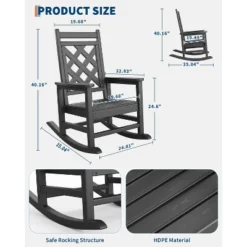 Oversized Rocking Chair Outdoor,HDPE Adirondack Rocking Chair With Wood Texture - 380Lbs & Weather Resistant For Deck, Patio