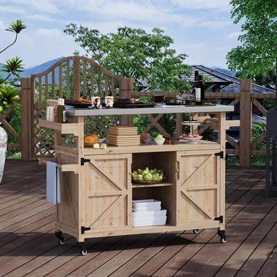 Outdoor Grill Cart With Storage Cabinet, Movable Outdoor Kitchen Island Prep Stand Station With Stainless Steel Tabletop 11 Outdoor Grill Cart With Storage Cabinet, Movable Outdoor Kitchen Island Prep Stand Station With Stainless Steel Tabletop - Image 9