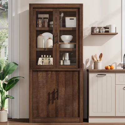 Tall Kitchen Pantry, Wood Pantry Storage Cabinet With 4 Doors & Adjustable Shelves, Farmhouse Freestanding Pantry Cupboard 11 Tall Kitchen Pantry, Wood Pantry Storage Cabinet With 4 Doors & Adjustable Shelves, Farmhouse Freestanding Pantry Cupboard - Image 9