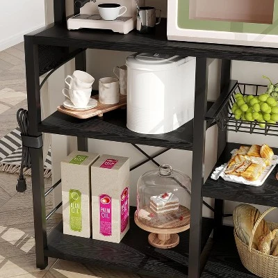 6-Tier Retro Bakers Rack With Power Outlet - Large Freestanding Kitchen Microwave Stand, Open Storage Shelves & Wire Basket, Utility Storage Shelf 5 6-Tier Retro Bakers Rack With Power Outlet - Large Freestanding Kitchen Microwave Stand, Open Storage Shelves & Wire Basket, Utility Storage Shelf - Image 3