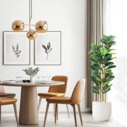 Artificial Fiddle Leaf Fig Tree, Faux Plant In Pot With Lifelike Leaves And Natural Wood Trunk, Tall Indoor Fake Greenery Trees -House Beautiful GUEST 11894ec6 a061 4252 8fed bd39bee9d0fe