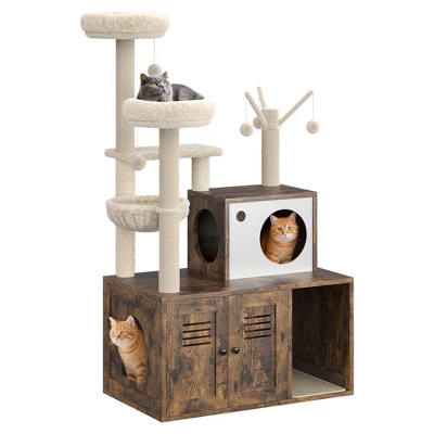 Litter Box Enclosure With Cat Tree Tower And Condo,Hidden Pet Washroom Furniture With Sisal Scratching Post 10 Litter Box Enclosure With Cat Tree Tower And Condo,Hidden Pet Washroom Furniture With Sisal Scratching Post - Image 8