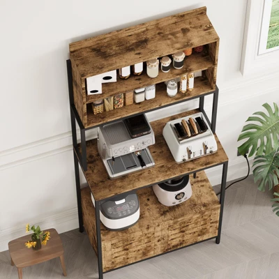 5-Tier Bakers Rack With Power Outlet, 67.7'' Microwave Stand With Storage Cabinet & Open Shelves 6 5-Tier Bakers Rack With Power Outlet, 67.7'' Microwave Stand With Storage Cabinet & Open Shelves - Image 4