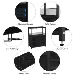 3-Tier Industrial Wine Bar Cabinet With Detachable Wine Rack, Drawer, Glass Holder & Mesh Doors Durable Sideboard And Buffet Storage, Brown 22 3-Tier Industrial Wine Bar Cabinet With Detachable Wine Rack, Drawer, Glass Holder & Mesh Doors Durable Sideboard And Buffet Storage, Brown -House Beautiful GUEST 11bf44ac 749b 4401 b069 878844e219e5 1