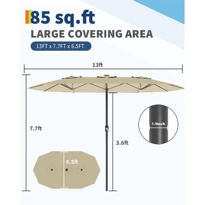 13 FT Patio Umbrella, Double-Sided Rectangle Patio Umbrella With Base, UV Protection, Waterproof And Windproof, For Poolside, Lawn & Backyard 9 13 FT Patio Umbrella, Double-Sided Rectangle Patio Umbrella With Base, UV Protection, Waterproof And Windproof, For Poolside, Lawn & Backyard - Image 7