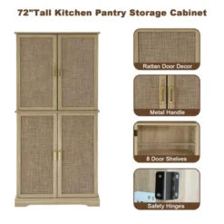 72'' Pantry Cabinet With Doors, Freestanding Tall Rattan Cabinet With 8 Door Shelves, Large Drawer 14 72'' Pantry Cabinet With Doors, Freestanding Tall Rattan Cabinet With 8 Door Shelves, Large Drawer -House Beautiful GUEST 11ecd881 2dda 47df 8280 99d9a1d4ee06