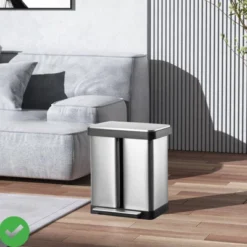 16 Gallon Dual Trash Can 30L+30L Stainless Steel Soft Close Dual Garbage & Recycle Bin -House Beautiful GUEST 122e51f3 b2e1 4407 bd39 5e48dca2a681
