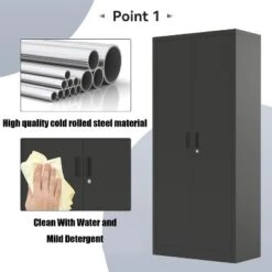 71" Metal Storage Cabinet With Doors, Lock And 4 Adjustable Shelves, Tall Pantry Cabinet For Garage, Office, Bedroom, Shop, Craft Room, Black -House Beautiful GUEST 13525b29 5968 4bf0 b587 888582f16c2b