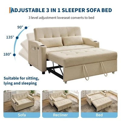 Jojoka 3-in-1 Convertible Sofa Bed, Sleeper Loveseat With Pull-Out Bed & USB, Space-Saving For Small Rooms, RV, Lounge Recliner 5 Jojoka 3-in-1 Convertible Sofa Bed, Sleeper Loveseat With Pull-Out Bed & USB, Space-Saving For Small Rooms, RV, Lounge Recliner - Image 3