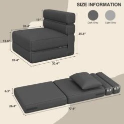 Folding Sofa Bed With Upgraded Pillow, Convertible Sleeper Chair- Modern Comfortable Sofa Bed Linen Fabric