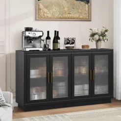 Buffet Cabinet With Storage, 55" Modern Sideboard With 4 Fluted Glass Doors And Adjustable Shelf, Coffee Bar Buffet Table For Dining Room -House Beautiful GUEST 144734ea a161 4a21 90aa af8c5ef25e0b