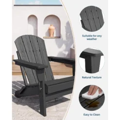 Outdoor Folding Adirondack Chairs, Wooden Lounge Chair, Ergonomic Extended Backrest