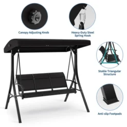 Outdoor Porch Swing Chair With Adjustable Canopy For Adults 3 Seat Glider Bench With Thickened Cushions, Durable Frame, Weather-Resistant Fabric -House Beautiful GUEST 148c97cf 2122 4d39 b030 573f94d69780