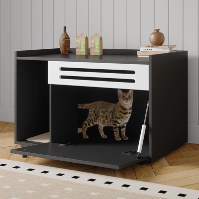 Cat Litter Box Enclosure, Wooden Cat Washroom Furniture With Barn Door, Hidden Litter Box Cabinet, Dog Proof Flip-down Opening Litter Box 10 Cat Litter Box Enclosure, Wooden Cat Washroom Furniture With Barn Door, Hidden Litter Box Cabinet, Dog Proof Flip-down Opening Litter Box - Image 8