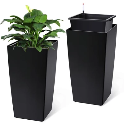 30" Tall Rectangular Planters Set Of 2 – Large Modern Plant Pots With Drainage Holes, Water Level Monitor & Wheels, Black 11 30" Tall Rectangular Planters Set Of 2 – Large Modern Plant Pots With Drainage Holes, Water Level Monitor & Wheels, Black - Image 9