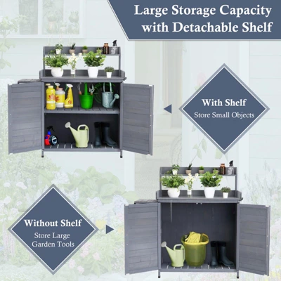 Garden Potting Bench Table, Outdoor Garden Horticultural Wooden Storage Cabinet, Solid Wood Planting Work Bench With Open Top 5 Garden Potting Bench Table, Outdoor Garden Horticultural Wooden Storage Cabinet, Solid Wood Planting Work Bench With Open Top - Image 3