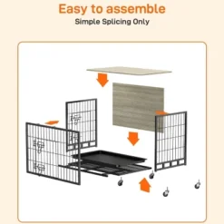 Dog Crate Furniture, 32.5'' Wooden Dog Kennel With Wheels And Double Door, Decorative Pet House With Removable Tray, Modern End Table -House Beautiful GUEST 15a67d62 7515 4d14 939d c958dec94ef4