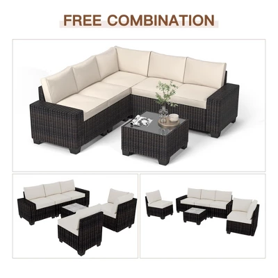Jojoka 6 Pieces Outdoor Patio Sectional Furniture PE Rattan Sofa Set, All Weather Wicker Modular Patio Conversation Couch Sets With Coffee Table 9 Jojoka 6 Pieces Outdoor Patio Sectional Furniture PE Rattan Sofa Set, All Weather Wicker Modular Patio Conversation Couch Sets With Coffee Table - Image 7
