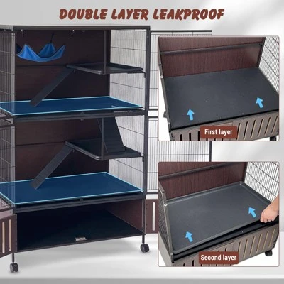 60" 5-Tier Ferret Cage, Multi-Level Chinchilla Cage With Lockable Doors, Ramps, Hammock, Wheels, Storage Cabinet, Small Animal Habitat 8 60" 5-Tier Ferret Cage, Multi-Level Chinchilla Cage With Lockable Doors, Ramps, Hammock, Wheels, Storage Cabinet, Small Animal Habitat - Image 6