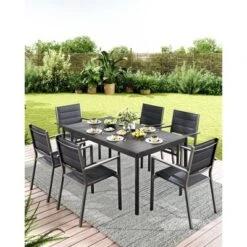 57" Aluminum Outdoor Dining Table For 6, Large Rectangular Patio Table With E-Coating For Backyard, Deck, Garden, Lawn 10 57" Aluminum Outdoor Dining Table For 6, Large Rectangular Patio Table With E-Coating For Backyard, Deck, Garden, Lawn -House Beautiful GUEST 16f463fc b5e4 4411 a6ef 51576b6d92fa