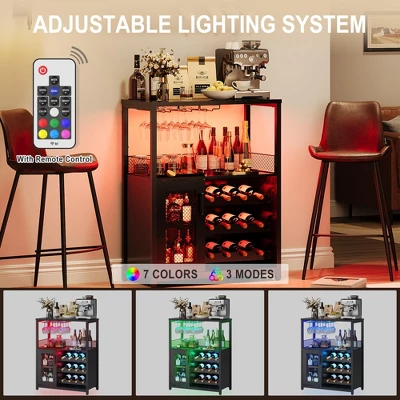Jojoka 3-Tier Wine Bar Cabinet With LED Lights, Detachable Wine Rack And Storage Space 6 Jojoka 3-Tier Wine Bar Cabinet With LED Lights, Detachable Wine Rack And Storage Space - Image 4