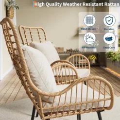 Jojoka Patio Dining Chairs Set Of 2, Outdoor Wicker Armchairs With Cushions, All-Weather Boho Bistro Chairs For Porch, Apartment, Lawn, Or Backyard -House Beautiful GUEST 17251d0e a66d 4e1d bff9 6135e6db78b8