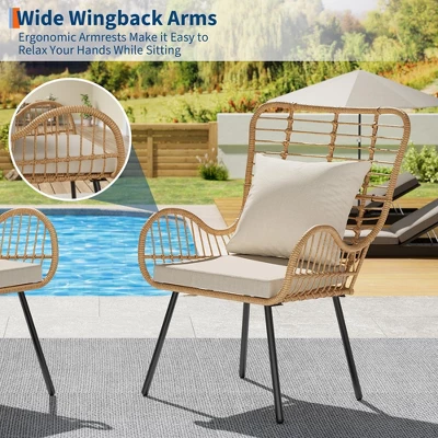 Patio Dining Chairs Set Of 2, Outdoor Wicker Club Chair With Cushions, All Weather Wicker Armchairs 7 Patio Dining Chairs Set Of 2, Outdoor Wicker Club Chair With Cushions, All Weather Wicker Armchairs - Image 5