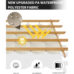 10x10ft Outdoor Aluminum Pergola Retractable UPF 50+ Waterproof Canopy, Wood Grain Frame, Tool-Free Assembly
