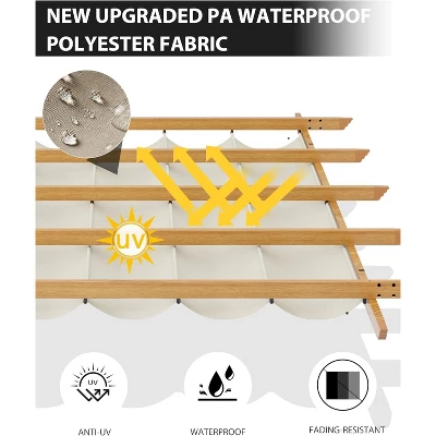 10x10ft Outdoor Aluminum Pergola Retractable UPF 50+ Waterproof Canopy, Wood Grain Frame, Tool-Free Assembly 3 10x10ft Outdoor Aluminum Pergola Retractable UPF 50+ Waterproof Canopy, Wood Grain Frame, Tool-Free Assembly
