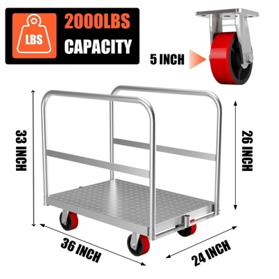 2-in-1 Heavy Duty Panel Truck Cart, All Steel Platform Truck, 2200 Lbs Capacity, 1 Front & 2 Side Railings, 4 Casters 3 2-in-1 Heavy Duty Panel Truck Cart, All Steel Platform Truck, 2200 Lbs Capacity, 1 Front & 2 Side Railings, 4 Casters
