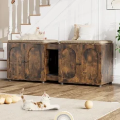 Double Cat Litter Box Enclosure 55.1",Hidden Litter Cabinet Furniture For 2 Cats With Rattan Doors -House Beautiful GUEST 197950fa cf9d 4839 90b6 8e61cde48638