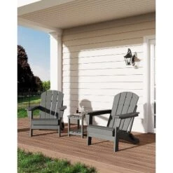 3-Piece Folding Adirondack Chairs Set Of 2 With Side Table, HDPE Plastic Outdoor Chairs With Wood Texture -House Beautiful GUEST 19f99711 4686 42f4 84f5 828c49de8036