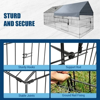 Large Metal Chicken Coop For 10 Chickens,Heavy Duty Reinforced Wire Mesh Run W/Waterproof & Anti-UV Cover,Secure Lock For Chickens/Ducks/Rabbit 5 Large Metal Chicken Coop For 10 Chickens,Heavy Duty Reinforced Wire Mesh Run W/Waterproof & Anti-UV Cover,Secure Lock For Chickens/Ducks/Rabbit - Image 3