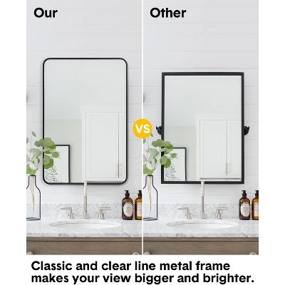 Jojoka Black Metal Framed Bathroom Mirror For Wall - 24X36 Inch Rounded Rectangle Matte Vanity Bathroom Mirror Farmhouse 4 Jojoka Black Metal Framed Bathroom Mirror For Wall - 24X36 Inch Rounded Rectangle Matte Vanity Bathroom Mirror Farmhouse - Image 2