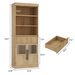 70" Kitchen Pantry Cabinet, Tall Storage Cabinets With Drawer & 2 Glass Doors And 3 Shelves, Floor Cabinet