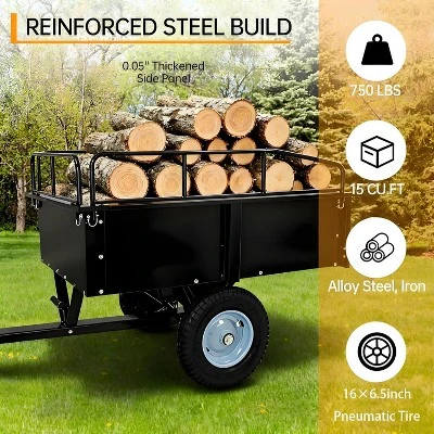 750LBS Heavy Duty ATV Trailer Tow Behind Steel Dump Cart, 15 Cu. Ft Garden Utility Trailer With Removable Sides & Rear Hitch 8 750LBS Heavy Duty ATV Trailer Tow Behind Steel Dump Cart, 15 Cu. Ft Garden Utility Trailer With Removable Sides & Rear Hitch - Image 6