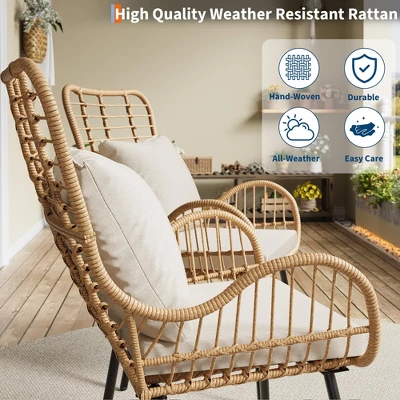 Patio Dining Chairs Set Of 2, Outdoor Wicker Club Chair With Cushions, All Weather Wicker Armchairs 6 Patio Dining Chairs Set Of 2, Outdoor Wicker Club Chair With Cushions, All Weather Wicker Armchairs - Image 4