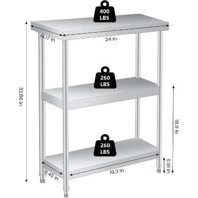Stainless Steel Work Table With Lockable Casters, 3-Tier Commercial Kitchen Prep Table, Metal Utility Table 4 Stainless Steel Work Table With Lockable Casters, 3-Tier Commercial Kitchen Prep Table, Metal Utility Table - Image 2