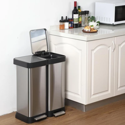 16 Gallon (60L) Stainless Steel Dual Compartment Trash & Recycling Bin | Fingerprint - Resistant 4 16 Gallon (60L) Stainless Steel Dual Compartment Trash & Recycling Bin | Fingerprint - Resistant - Image 2