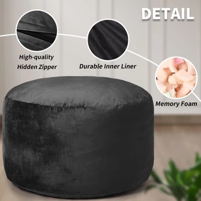 48 Inch Big Huge Giant Bean Bag Chair, Cozy Lazy Sofa With Memory Foam Fillings, Plush Velvet Machine Washable Cover For Adults/Kids, Black 6 48 Inch Big Huge Giant Bean Bag Chair, Cozy Lazy Sofa With Memory Foam Fillings, Plush Velvet Machine Washable Cover For Adults/Kids, Black - Image 4
