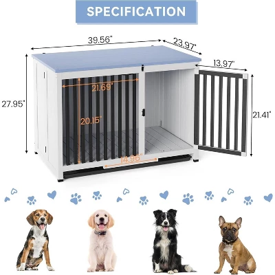 39.5in Portable Foldable Dog Kennel Crate Furniture End Table,Indoor Cage With Tray And Iron Door-Frame For Large/Medium Dog 8 39.5in Portable Foldable Dog Kennel Crate Furniture End Table,Indoor Cage With Tray And Iron Door-Frame For Large/Medium Dog - Image 6