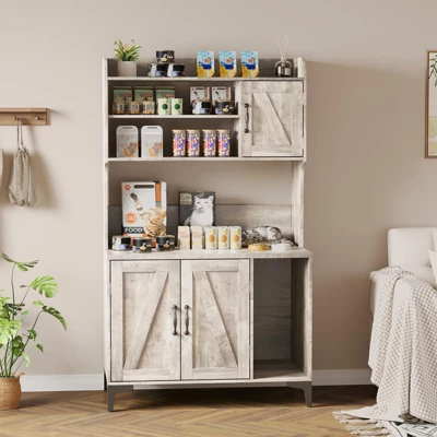 Large Cat Litter Box Enclosure Furniture - Farmhouse Style Pet House With 3 Open Shelves, Storage Cabinet & Scratch Pad - Modern Wood End Table 9 Large Cat Litter Box Enclosure Furniture - Farmhouse Style Pet House With 3 Open Shelves, Storage Cabinet & Scratch Pad - Modern Wood End Table - Image 7