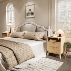 Fluted Night Stand, Wood Fluted Nightstand With Charging Station & 2 Drawers And Open Shelf